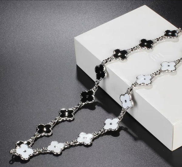 Four Leaf Clover Black and White Double Sided Chain Belt