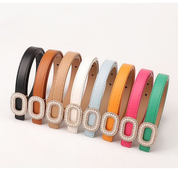 Pearl Rhinestone Snap Buckle Belt