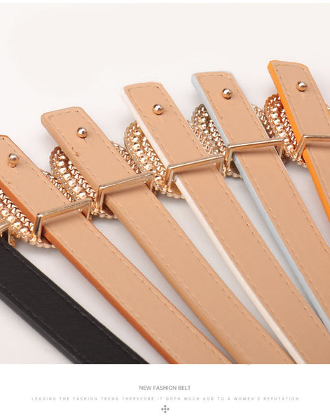 Pearl Rhinestone Snap Buckle Belt