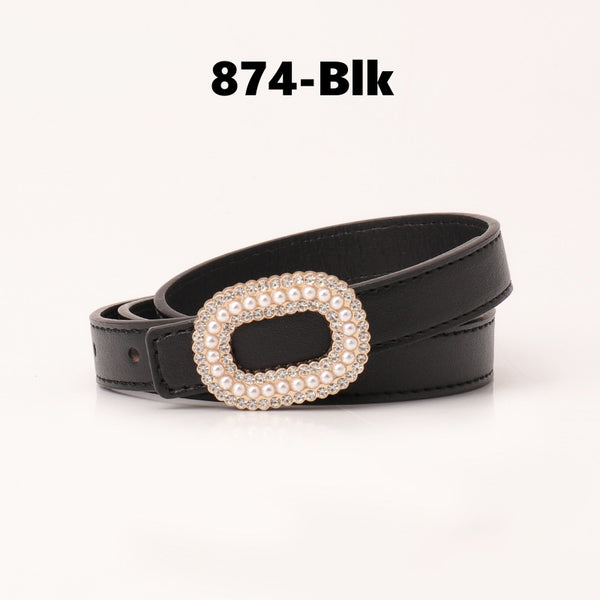 Pearl Rhinestone Snap Buckle Belt