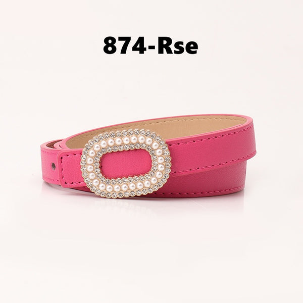 Pearl Rhinestone Snap Buckle Belt