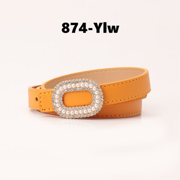 Pearl Rhinestone Snap Buckle Belt