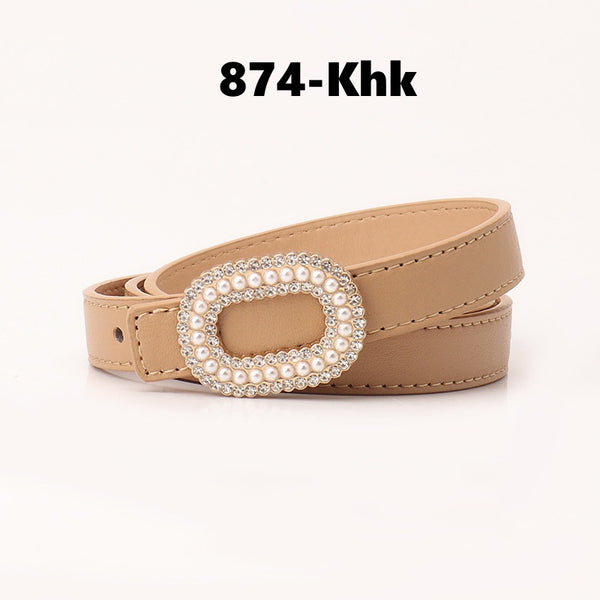 Pearl Rhinestone Snap Buckle Belt