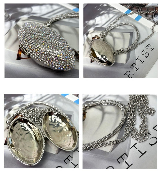 Trendy Metal Diamond Shell Evening Bag