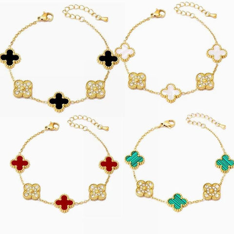 5 Flower Four Leaf Clover Bracelet