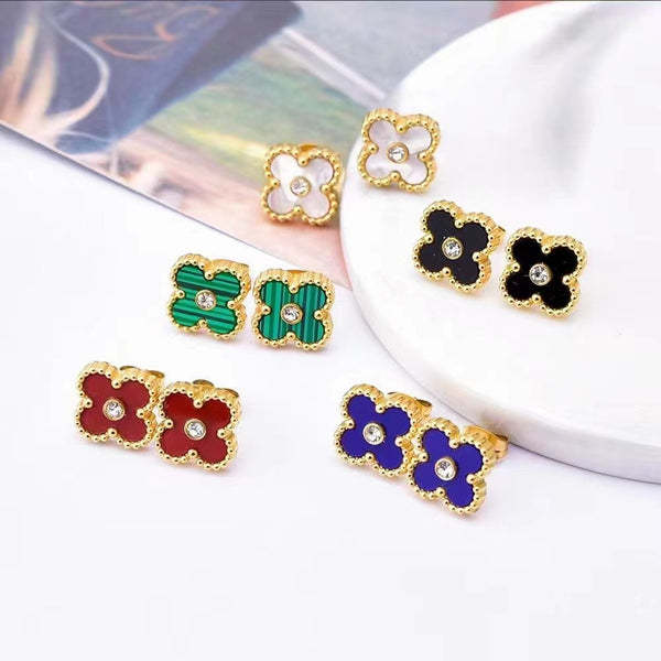 Clover Enamel With Diamond Earring