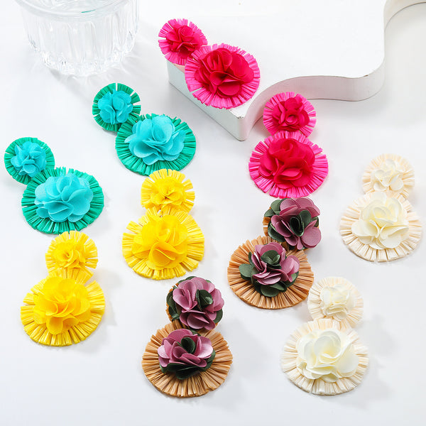 Spring Raffia Floral Earrings
