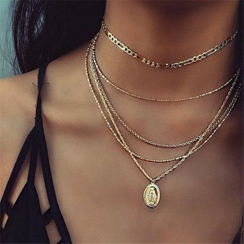 Gold Layered Necklace With Pendant