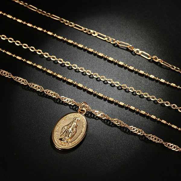 Gold Layered Necklace With Pendant