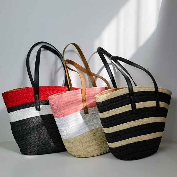 Large Stripe Straw Tote Bag