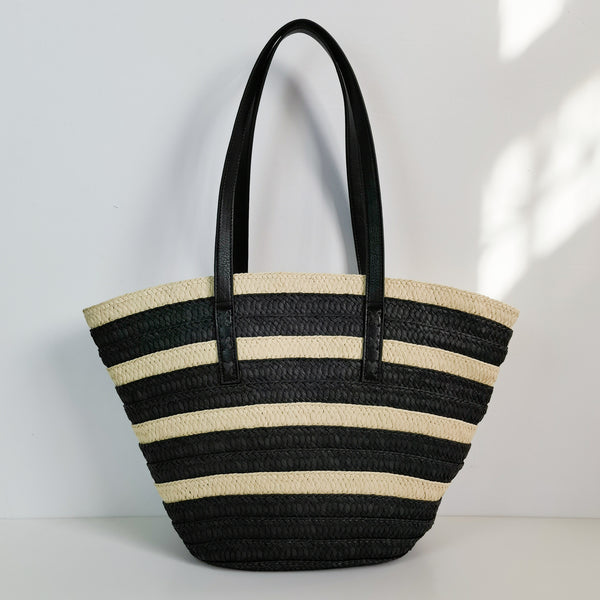 Large Stripe Straw Tote Bag