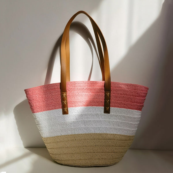 Large Stripe Straw Tote Bag
