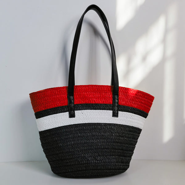 Large Stripe Straw Tote Bag