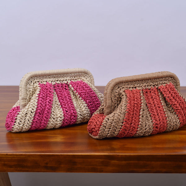 Handmade Straw Striped Clutch Sidebag