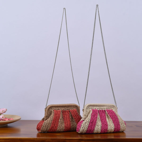 Handmade Straw Striped Clutch Sidebag