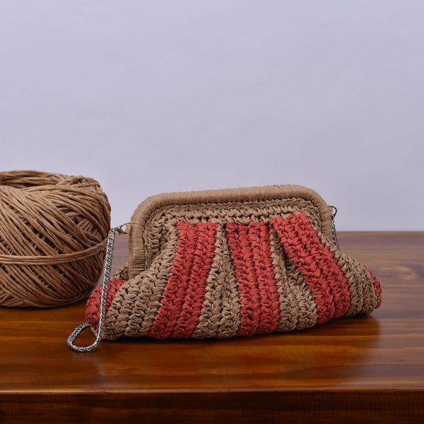 Handmade Straw Striped Clutch Sidebag