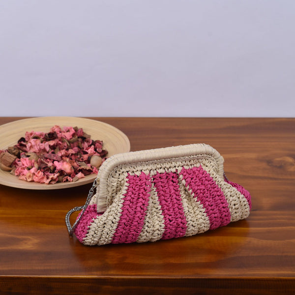 Handmade Straw Striped Clutch Sidebag