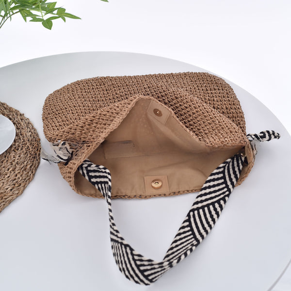 Nautical Style Hand Woven Straw Shoulder Bag