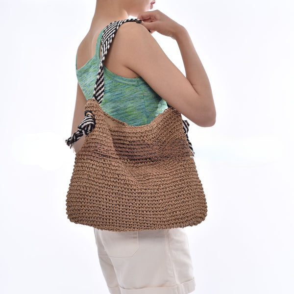 Nautical Style Hand Woven Straw Shoulder Bag