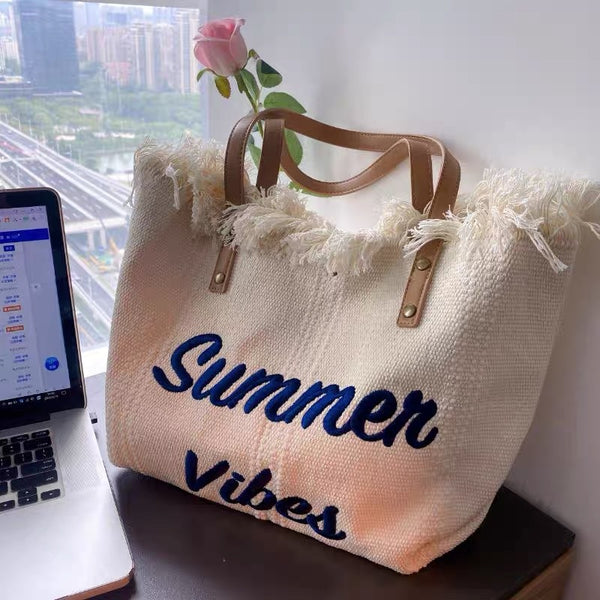 Summer Vibes Canvas Beach Tote Bag
