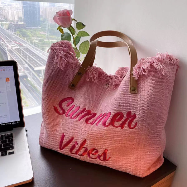 Summer Vibes Canvas Beach Tote Bag