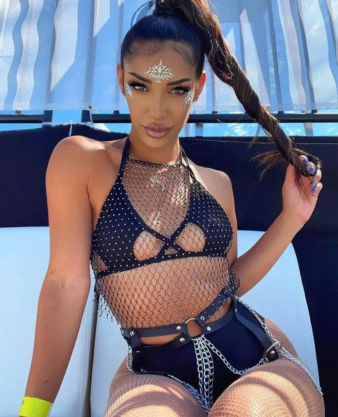 Rhinestone Fish Net Vest