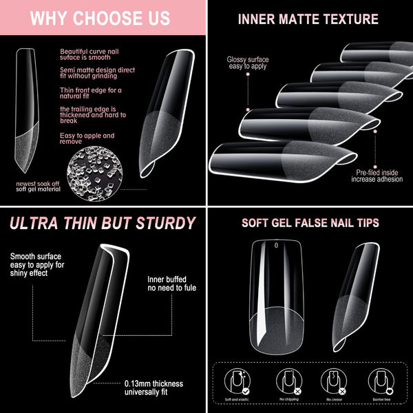 Seamless Semi Frosted Nail Tips