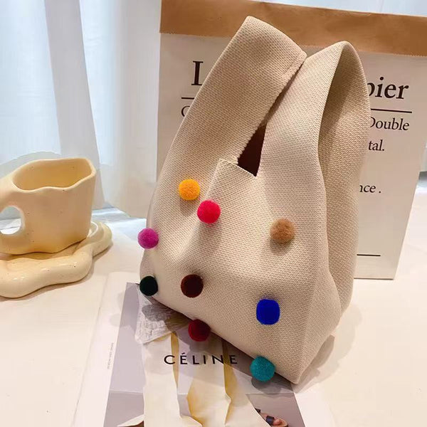 Pom Poms Knitted Wrist Bag