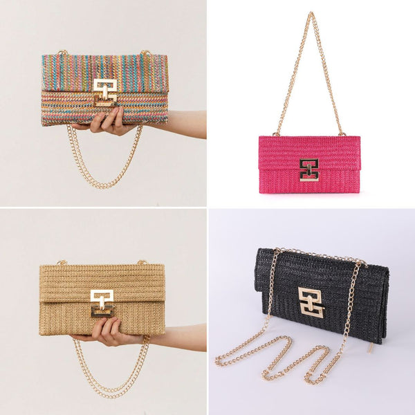 Flip Cover Twist Lock Straw Shoulder Bag
