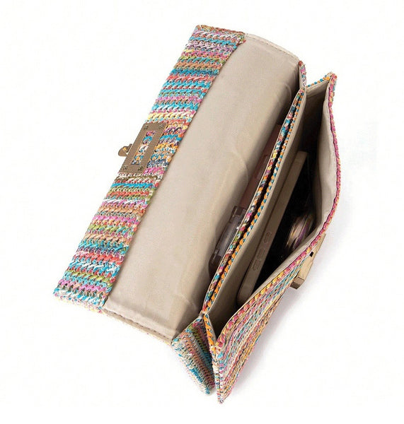 Flip Cover Twist Lock Straw Shoulder Bag