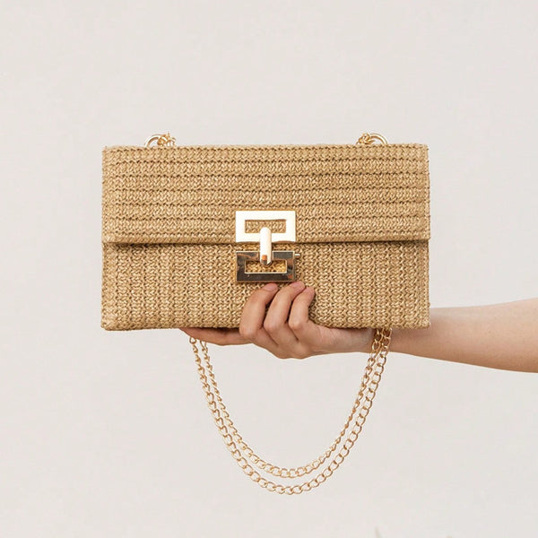 Flip Cover Twist Lock Straw Shoulder Bag