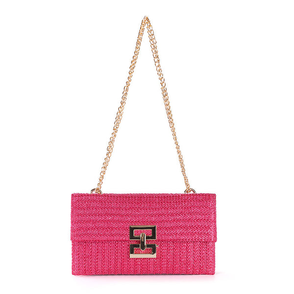 Flip Cover Twist Lock Straw Shoulder Bag