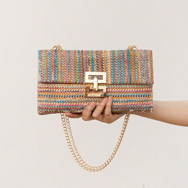 Flip Cover Twist Lock Straw Shoulder Bag