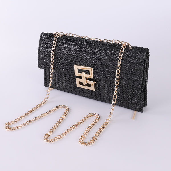 Flip Cover Twist Lock Straw Shoulder Bag