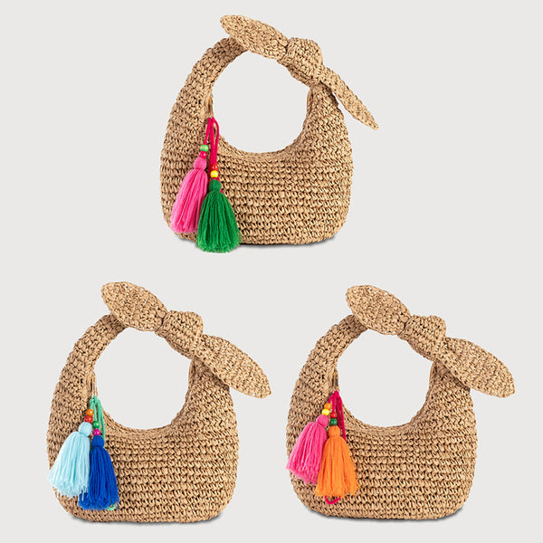 Bow Straw Tassel Clutch