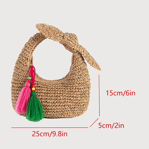 Bow Straw Tassel Clutch