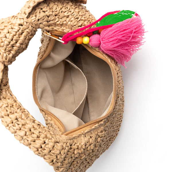 Bow Straw Tassel Clutch