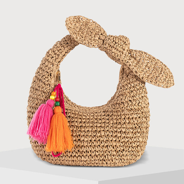 Bow Straw Tassel Clutch