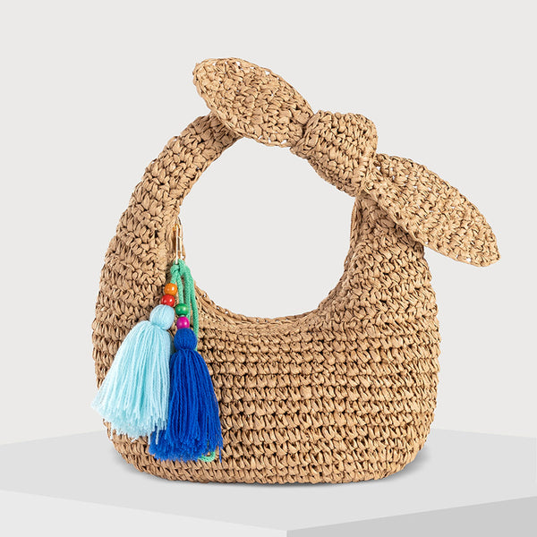 Bow Straw Tassel Clutch