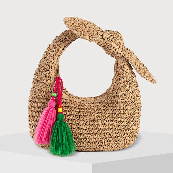 Bow Straw Tassel Clutch