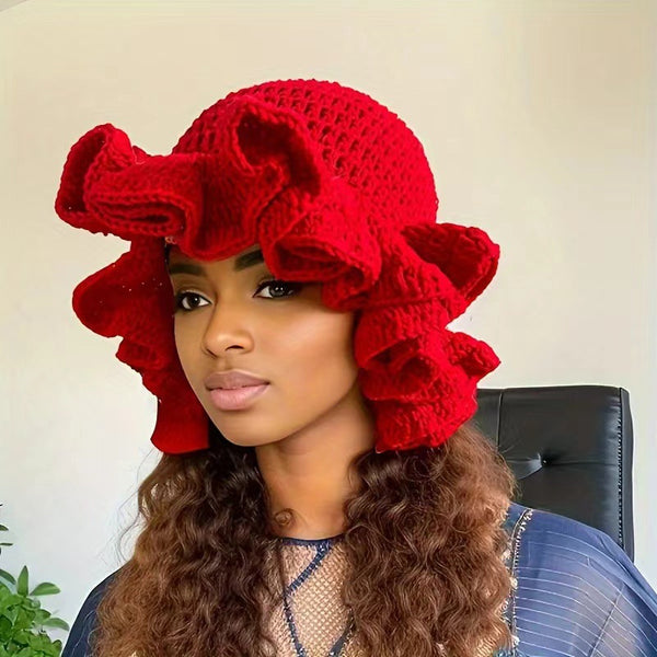 Hand Knitted Ruffled Wool Hat