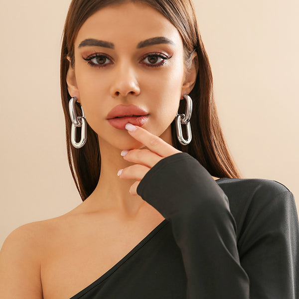 Thick Chain Double Hoop Earrings