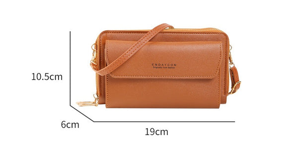 Large Capacity Double Zipper Wallet With Shoulder Straps