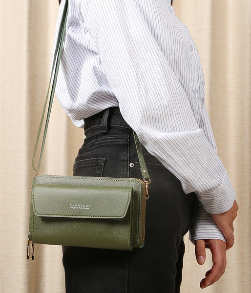 Large Capacity Double Zipper Wallet With Shoulder Straps