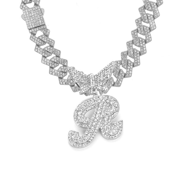 Butterfly & Letter Rhinestones Necklace