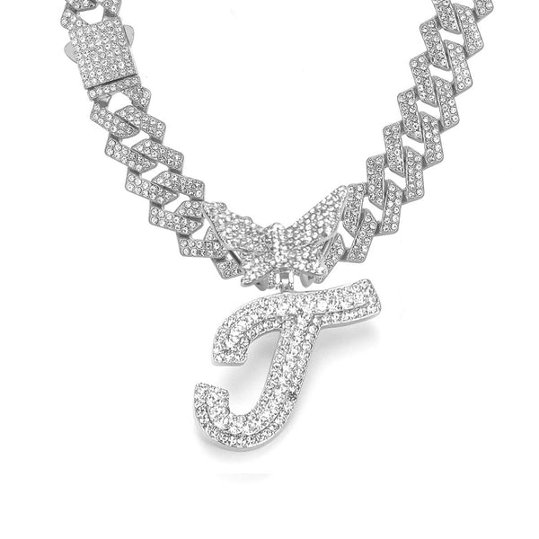 Butterfly & Letter Rhinestones Necklace