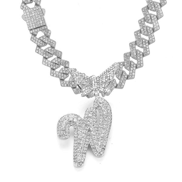 Butterfly & Letter Rhinestones Necklace