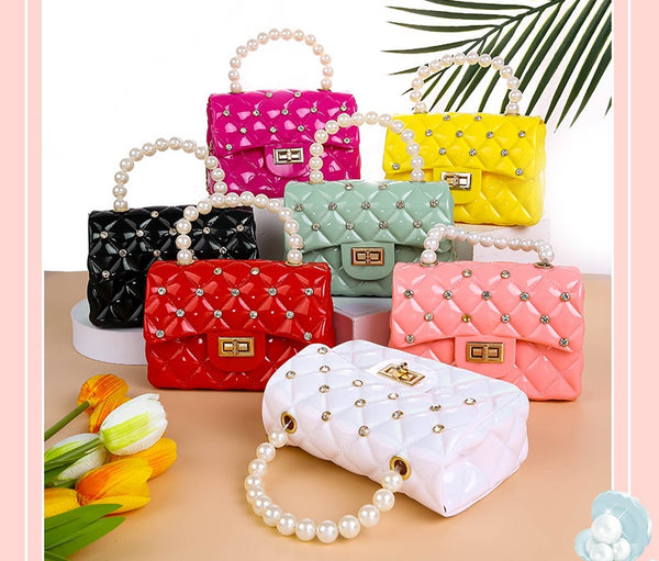 Mini Diamond Jelly Bag With Pearl Handle