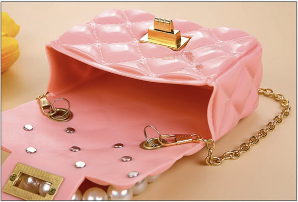 Mini Diamond Jelly Bag With Pearl Handle