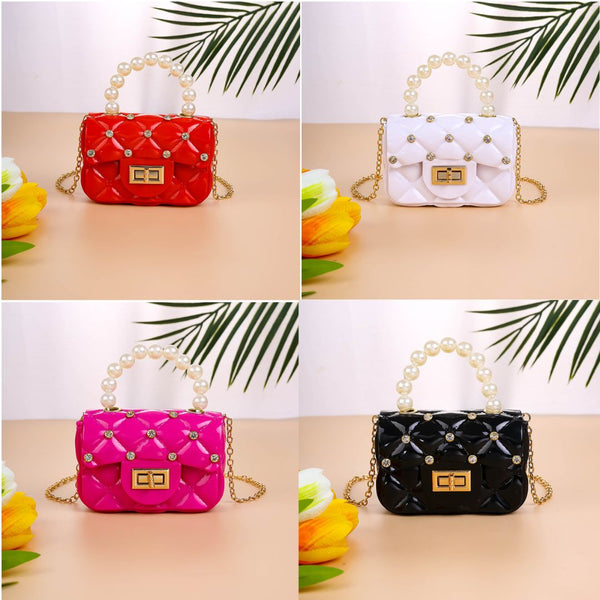 Mini Diamond Jelly Bag With Pearl Handle